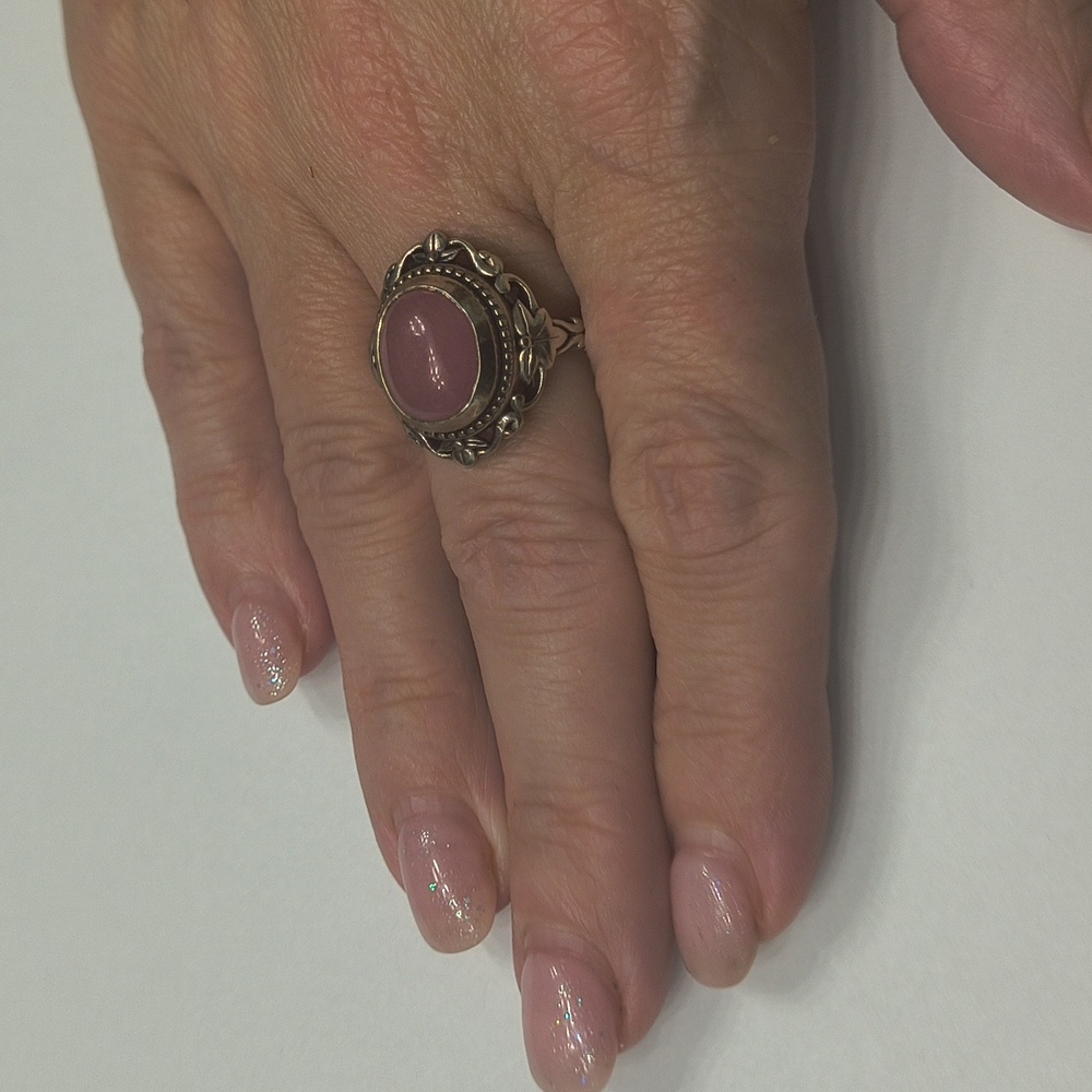 Vintage 6.00ctw Genuine Pink Jade 925 Sterling - Picture 8 of 8